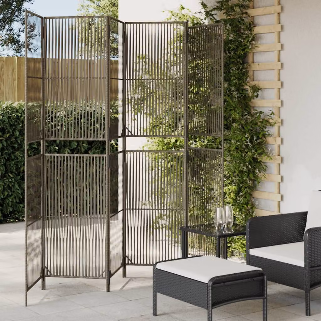Divisorio per ambienti vidaXL a 6 pannelli in polyrattan e metallo grigio, L: 294 cm x H: 200 cm