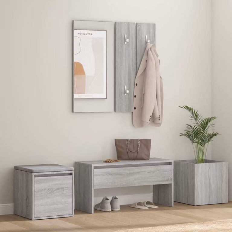 The Living Store Set di mobili per corridoio in legno grigio Sonoma