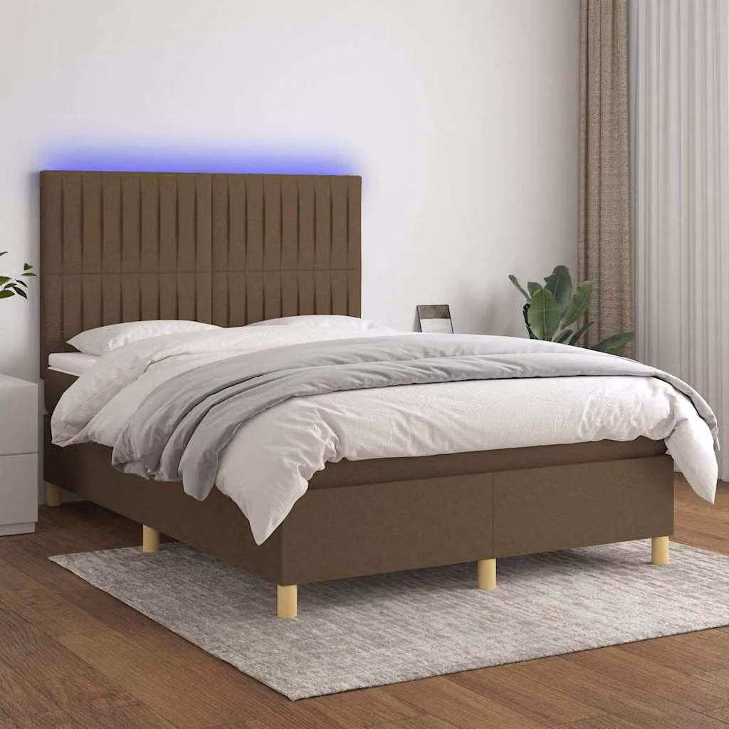 Letto Ibrido con Materasso e Illuminazione LED vidaXL, Marrone Scuro, L/P/H: 140 x 200 cm – 1