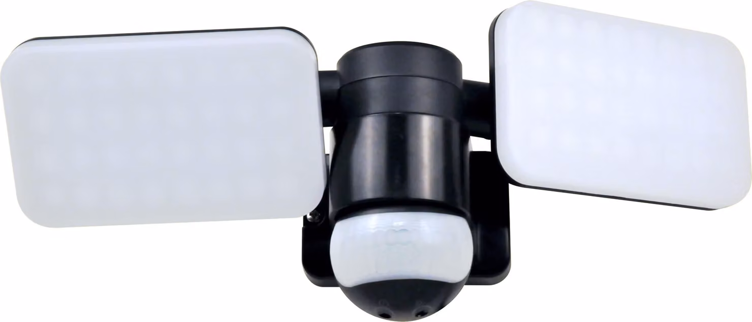Lampada da esterno a LED, modello Duo, 2 x 10W, 1200 lumen, grado di protezione IP54, con sensore di movimento, colore nero