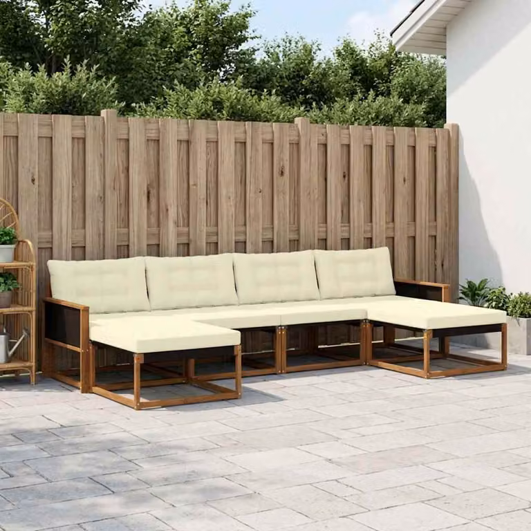 Set di divani da esterno vidaXL 6 pz in legno di acacia con cuscini beige e bianco