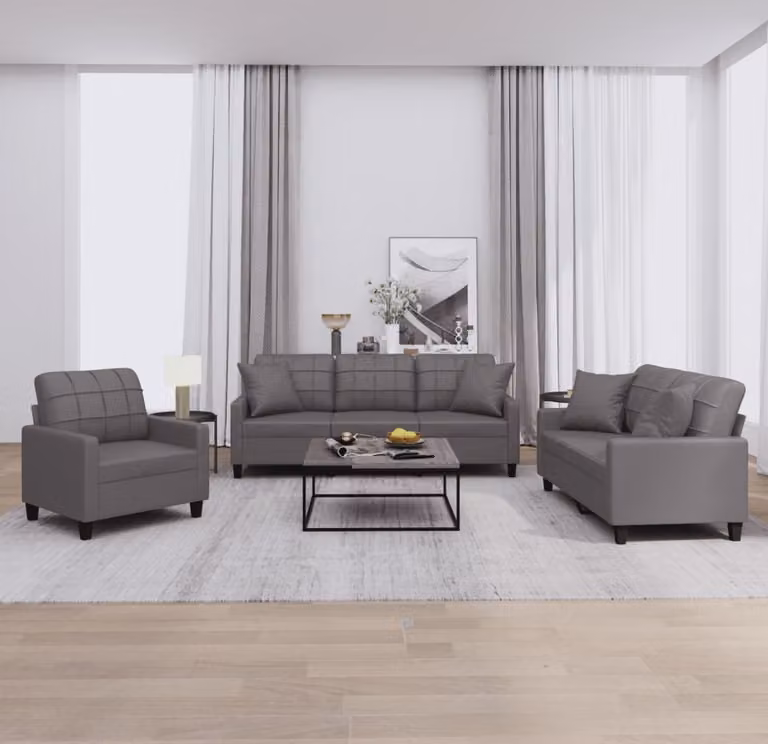 Maison Exclusive - Set divano 3 pezzi con cuscini, grigio, ecopelle