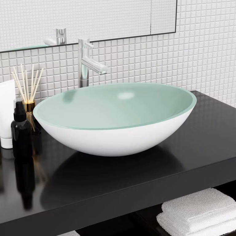 The Living Store Lavabo in vetro 50x37x14 cm Bianco