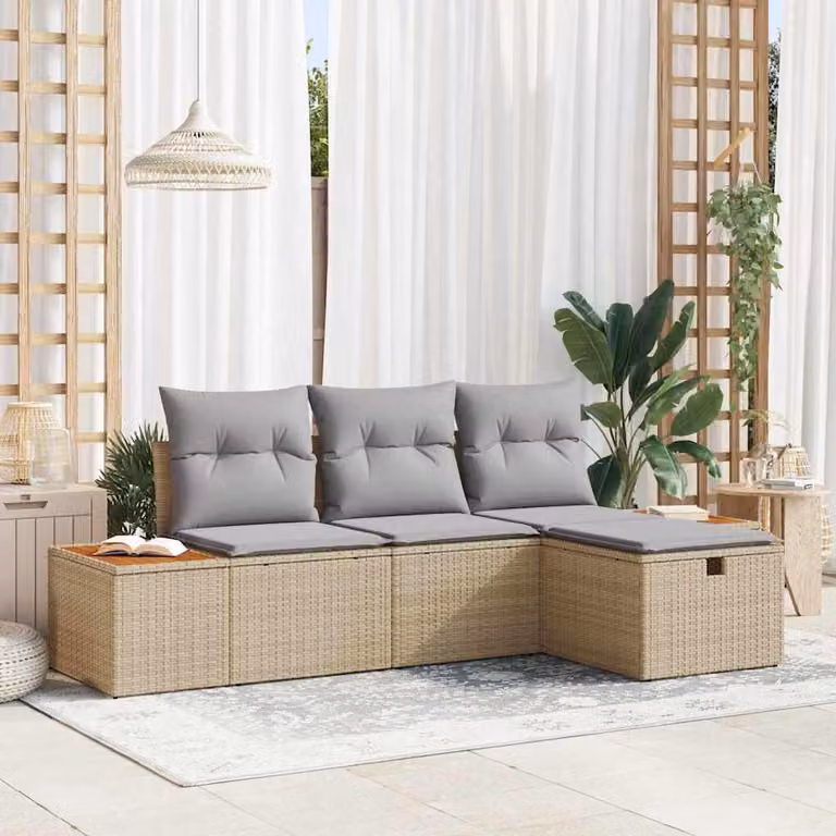 Maison Exclusive - Set da giardino composto da 4 pezzi, divano in rattan sintetico beige
