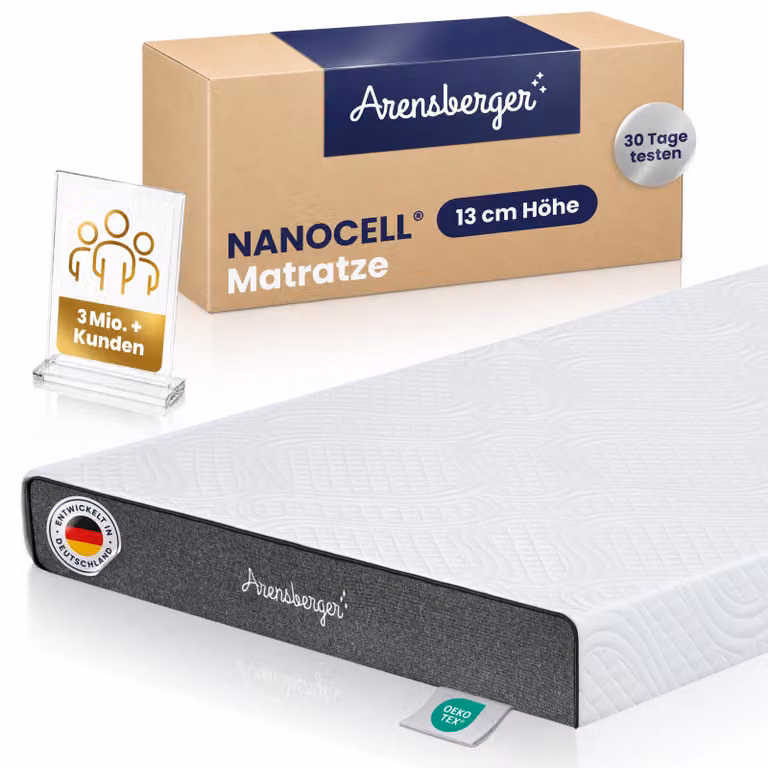 ARENSBERGER ANNA, materasso in schiuma di gel 80x200 cm - Schiuma di gel NANOCELL® da 13 cm - Durezza H3 - Traspirante - Rivestimento sfoderabile 240g/m²