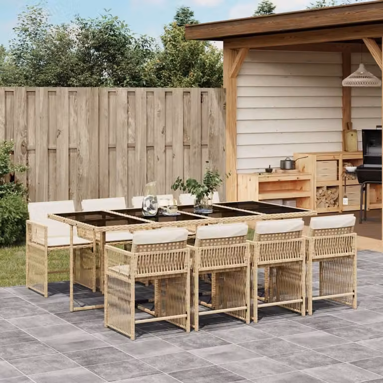 Maison Exclusive - Set da Pranzo da Giardino 9 pz con Cuscini Beige in Polyrattan