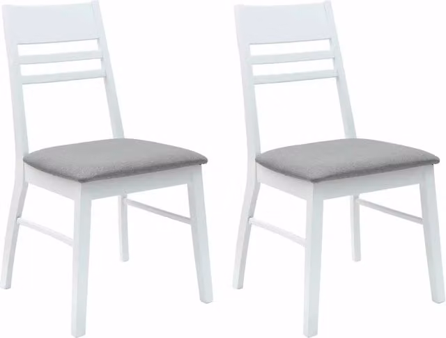 Set di 2 sedie da pranzo e cucina in stile minimalista con struttura in legno di gomma e rivestimento in tessuto bianco opaco L/P/H: 43 x 54 x 89 cm