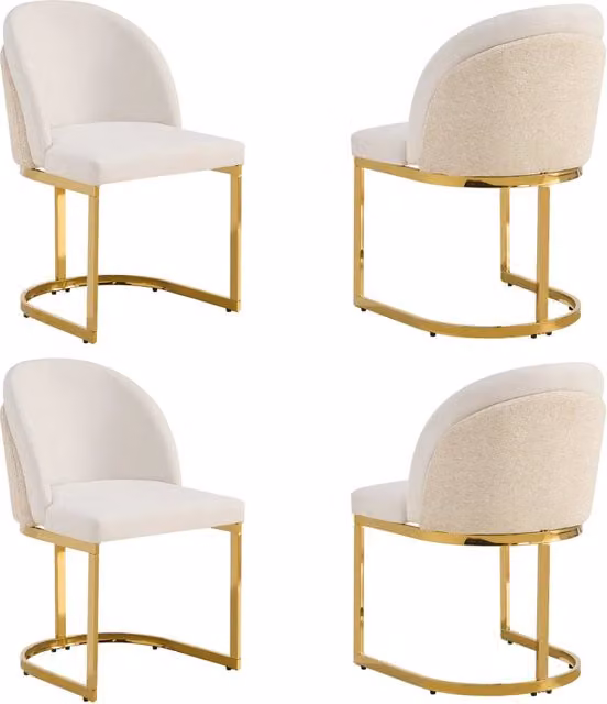 4 Sedie da Pranzo Beige in Chenille con Gambe Dorate in Metallo, Design Moderno per Ristoranti e Salotti