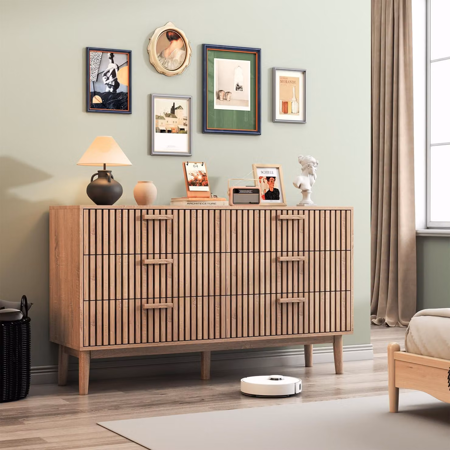 UnboxG cassettiera con 6 cassetti, credenza in legno, cassettiera in legno naturale per soggiorno e camera da letto
