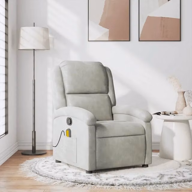 Poltrona Relax Reclinabile vidaXL in Velluto Grigio con Braccioli e Regolazione Manuale – 1