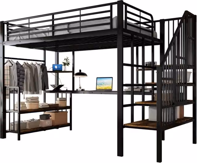 Letto a castello REDOM per bambini in metallo e legno, Nero/Noce scuro, L: 120 cm, P: 200 cm – 1