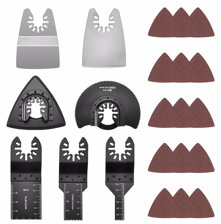 Set di lame per utensile multifunzione, composto da 22 pezzi, adatto per legno, metallo e plastica, completo di custodia