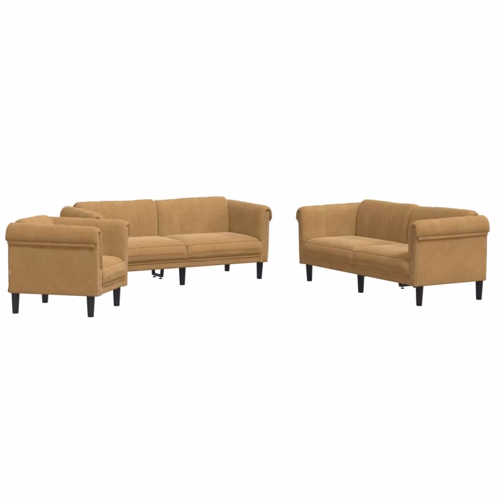Set di Divani 3 pz Marrone in Velluto