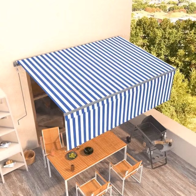 Tenda Sole Retrattile Automatica con Parasole 4x3m Blu Bianco 3069426