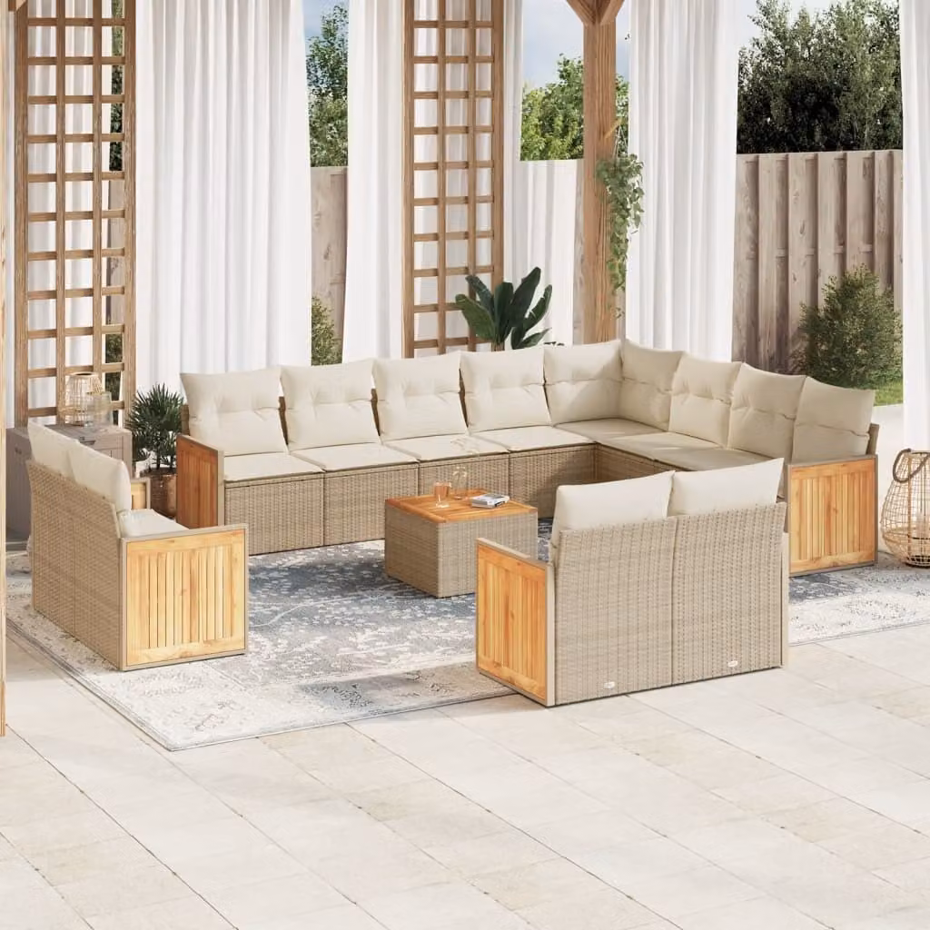 Maison Exclusive - Set Divano da Giardino 13 pz con Cuscini Beige in Polyrattan