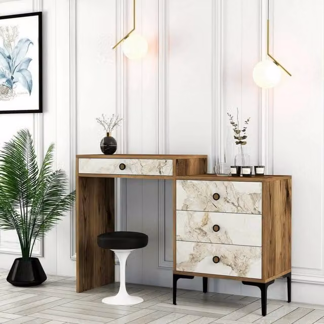 Consolle Artegna DMORA, Tavolo multiuso e scrivania da corridoio, L/P/H: 124 x 40 x 85 cm, Noce e Bianco – 1