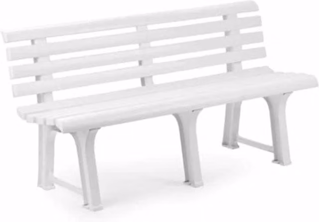 Panchina da giardino Trade Shop Traesio in resina da 3 posti, colore bianco, L 145 x P 49 x H 74 cm