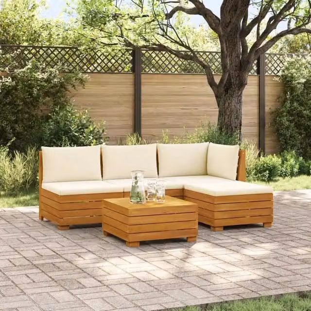 5 pz Set di divani da esterno Legno di Acacia Massello Marrone 3403081