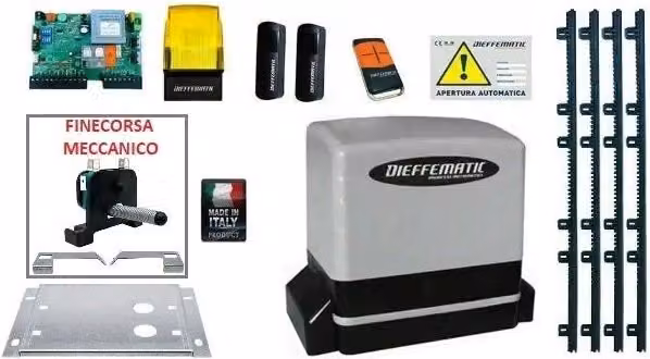 Kit Automazione Cancello Scorrevole Dieffematic Kv6 600 Kg con 4 Metri di Cremagliera 230V 220V