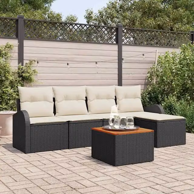 Set Divano da Giardino 6 pz Nero e Crema polyrattan 3356234