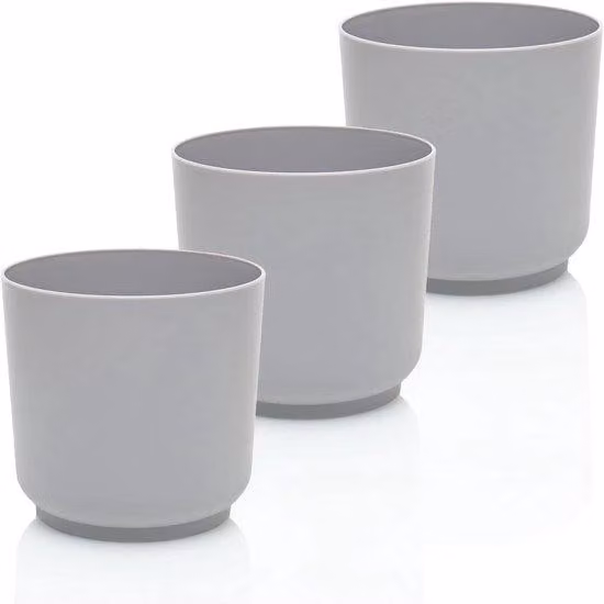 Set di vasi per fiori in plastica - infrangibili - 3 pezzi - grigio - 13 cm