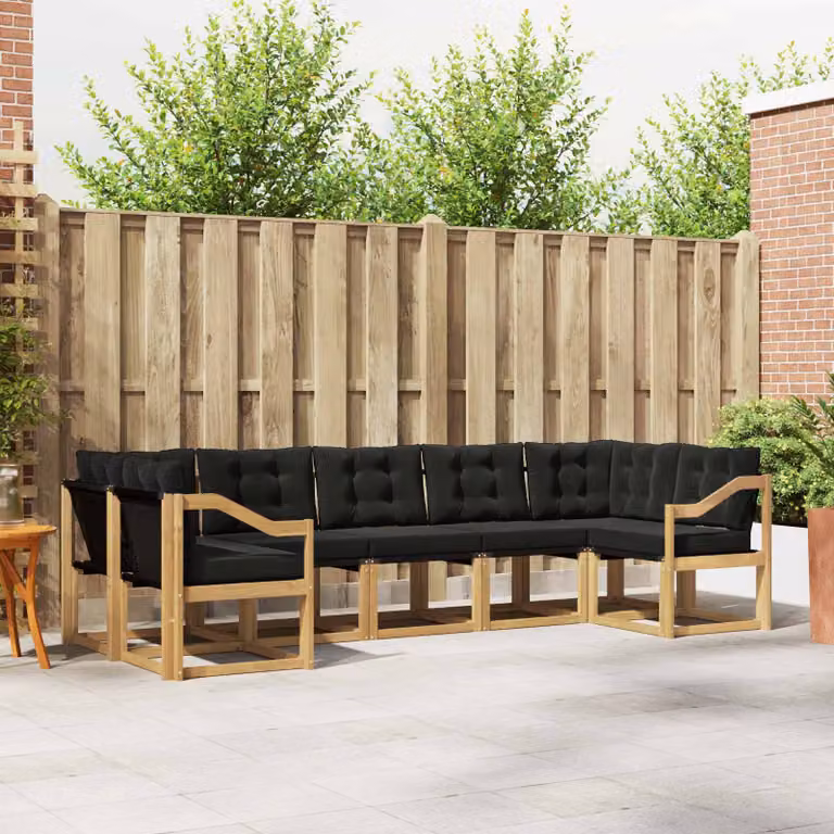 Set di divani da esterno vidaXL 7 pz in legno di acacia con sedute in textilene bianco e nero