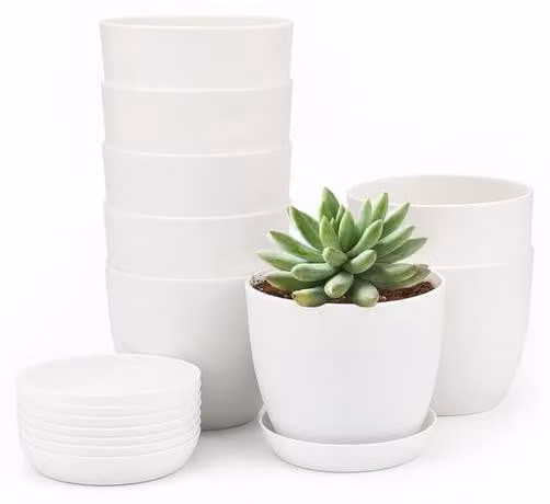 Set di vasi in plastica - 10 pezzi - bianco - 8 x 10 cm