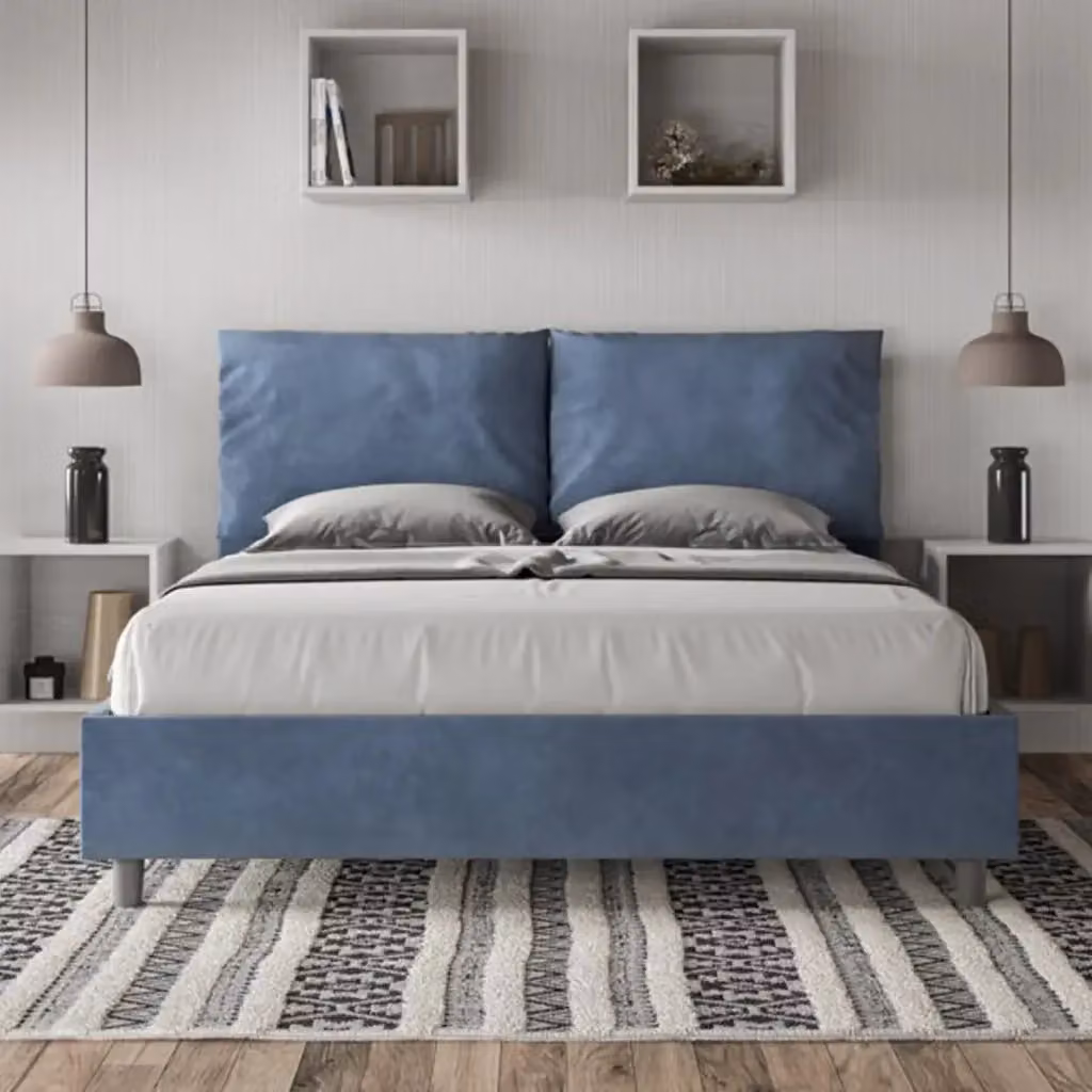 Letto matrimoniale contenitore Ityhome Antea imbottito in microfibra blu L/P: 160 x 200 cm – 2