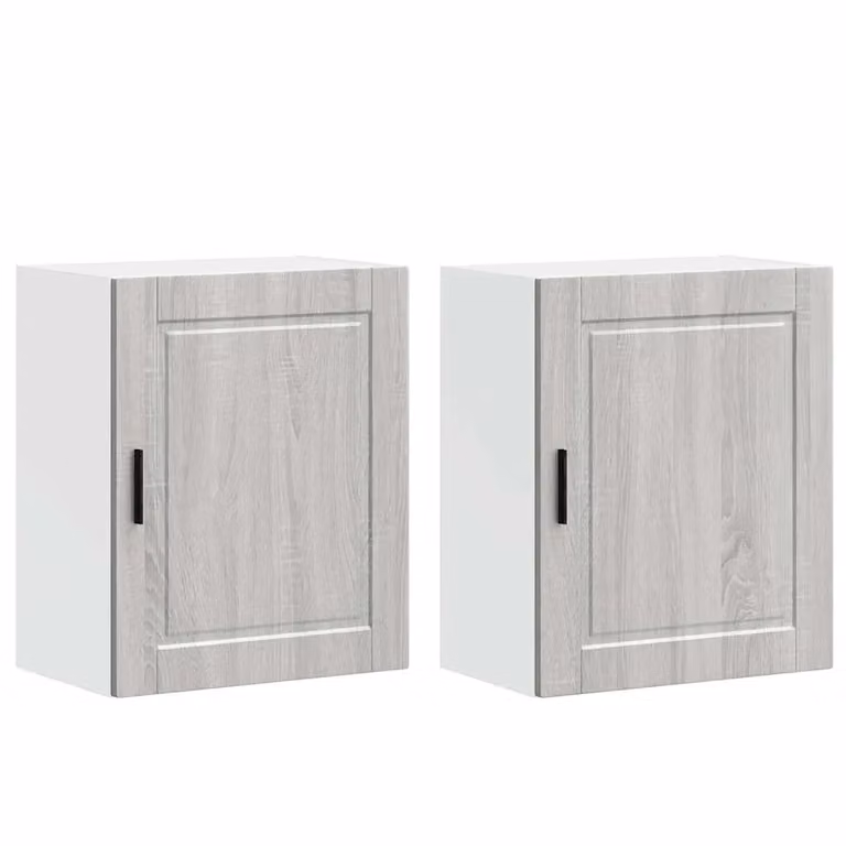 Set di 2 pensili da cucina moderni vidaXL in legno grigio opaco con ante a battente, L/P/H: 60 x 31 x 50 cm
