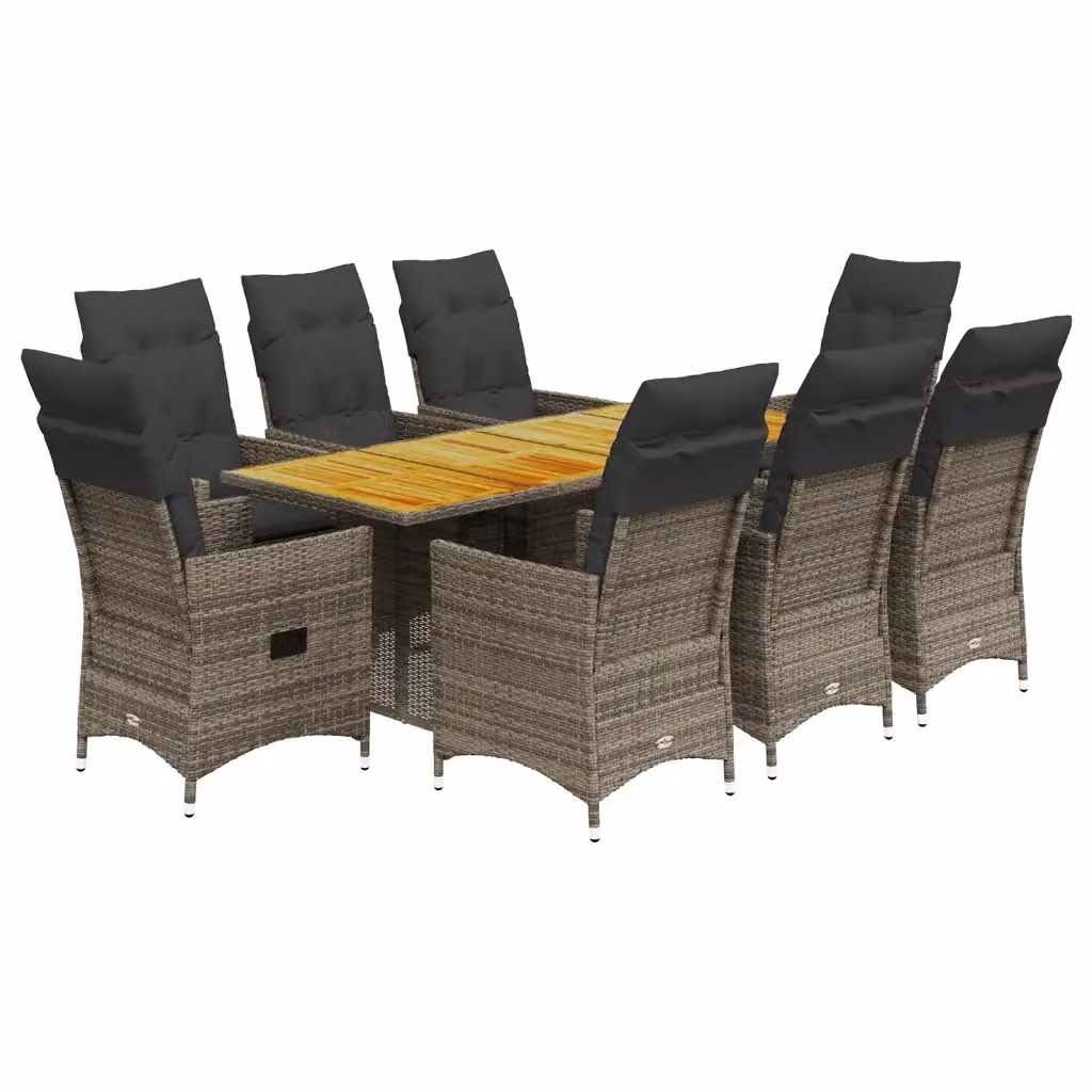 Set da pranzo da giardino vidaXL in legno di acacia e polyrattan grigio, 9 pezzi – 2