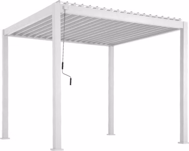 Pergola bioclimatica Sweeek in alluminio e acciaio con lamelle orientabili, bianco, L: 301 cm, P: 301 cm, H: 250 cm