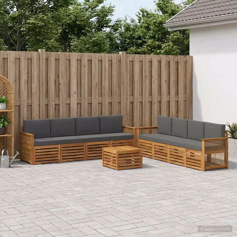 Set di divani da esterno vidaXL 9 pz a forma di U in legno di acacia con cuscini, colori beige e antracite