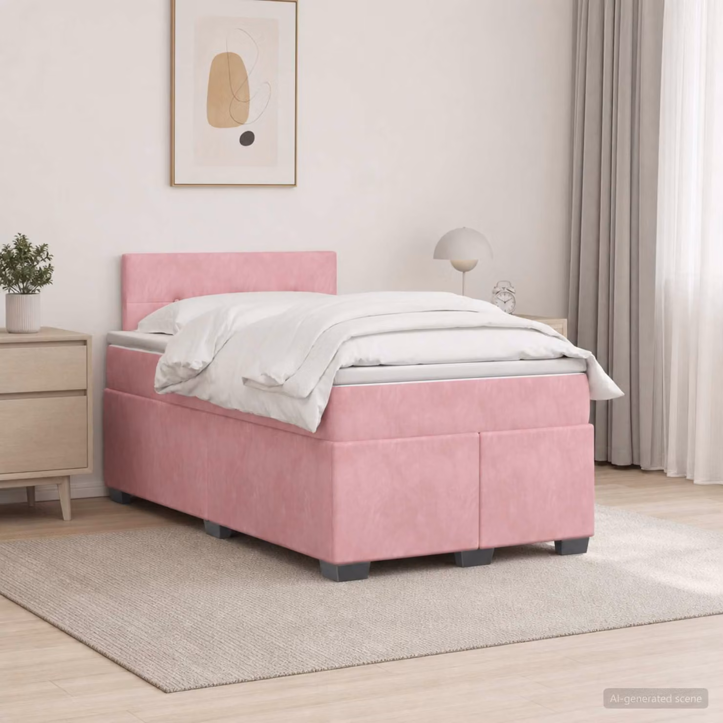 Letto con Box Spring vidaXL in Velluto Rosa con Illuminazione LED e Porta USB, L/P: 120 x 200 cm