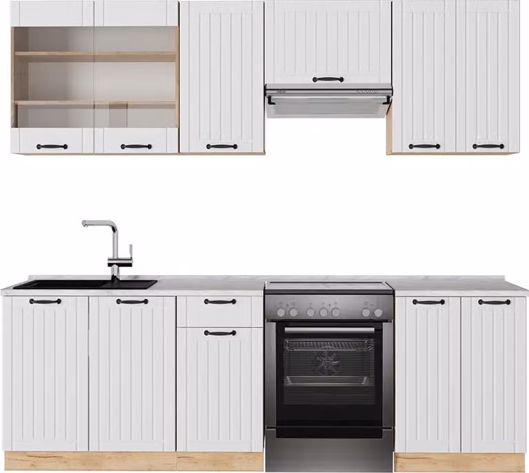 Cucina componibile Vicco Fame-Line Bianco rustico 240 cm senza piano di lavoro, Model 57247