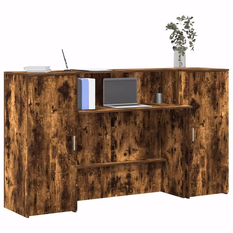 vidaXL Banco Reception Rovere Fumo in Legno Multistrato, L 180 x P 50 x H 103,5 cm