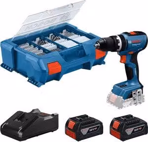 Trapano con percussione Bosch GSB 18V-65 Brushless blu con 2 batterie ricaricabili