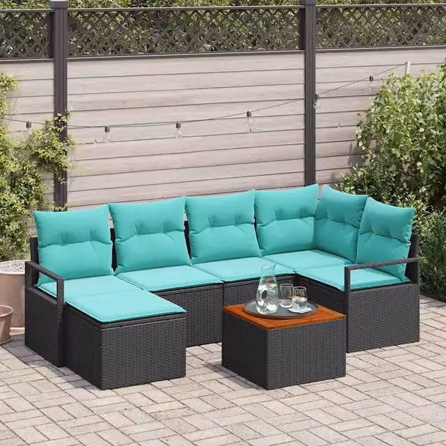 Set Divano da Giardino 7 pz Nero polyrattan 3347732