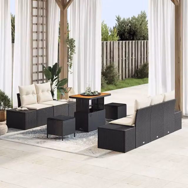 Set Divano da Giardino 8 pz Nero polyrattan 3362730