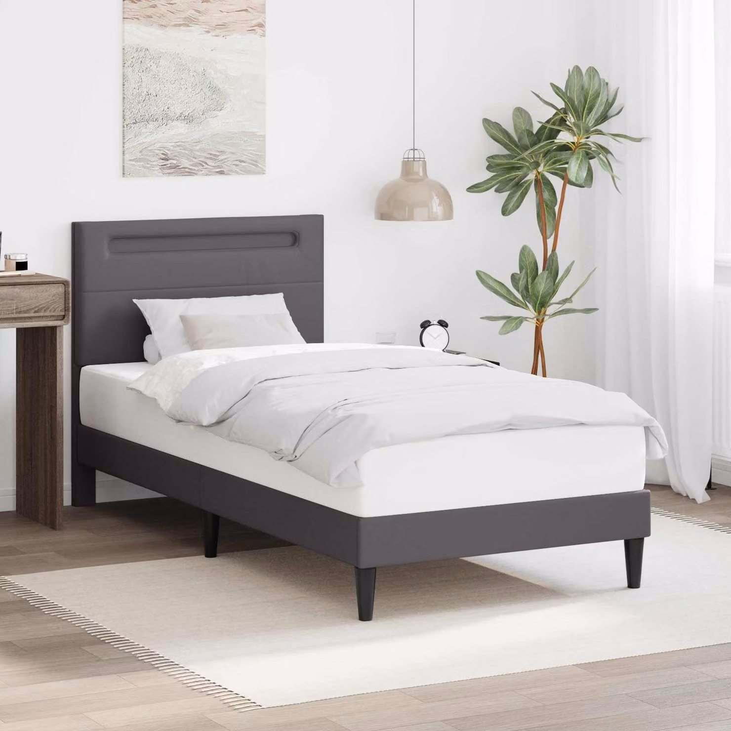 Struttura del letto con testiera vidaXL in similpelle grigio, L/P/H: 90 x 200 x 94 cm