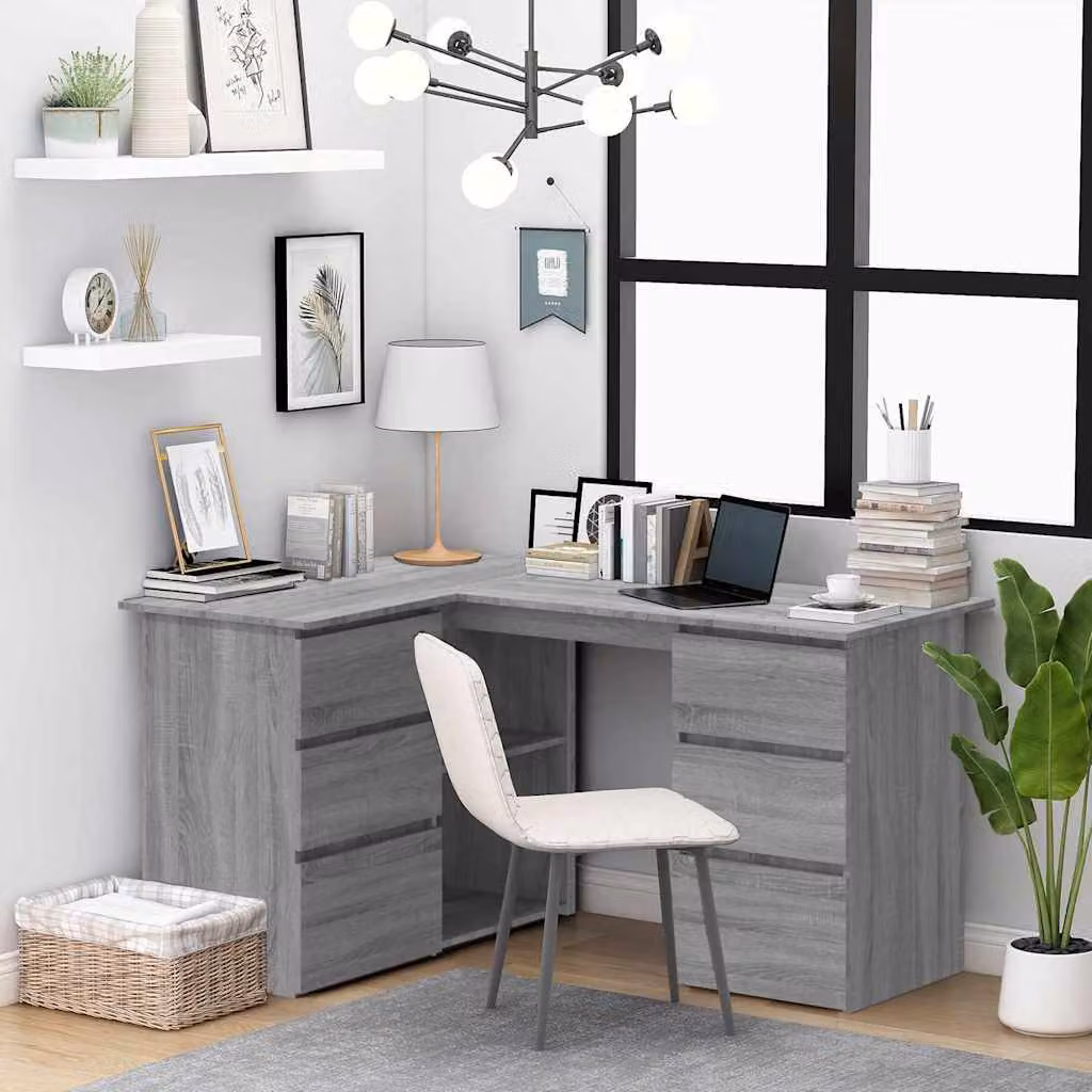 Scrivania Angolo vidaXL Grigio Moderno in Legno e MDF L: 145 cm, P: 100 cm, H: 76 cm – 1