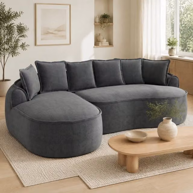 Divano modulare senza struttura in ciniglia grigio; 2 moduli trasformabili in divano letto