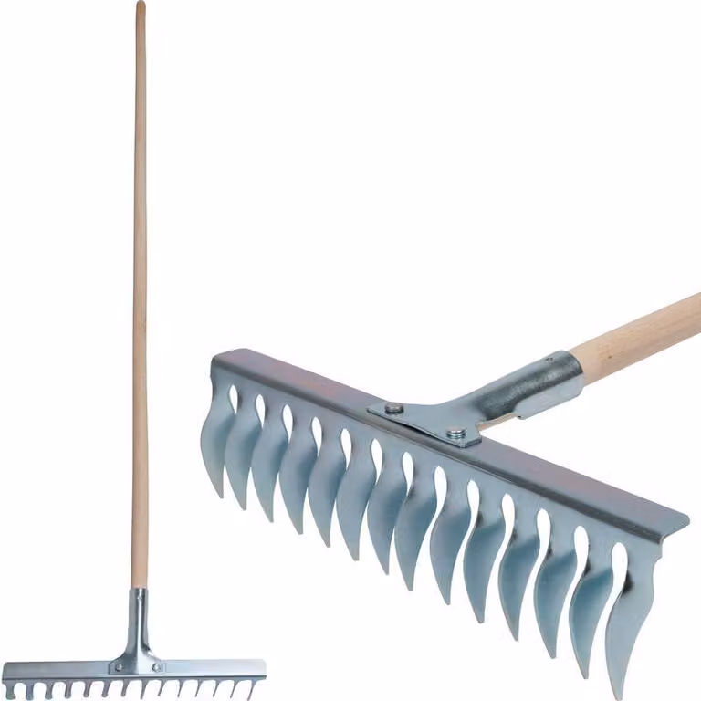 Rastrello per prato Strend Pro R108A.WH, 14 denti, aeratore, verticut, manico in legno