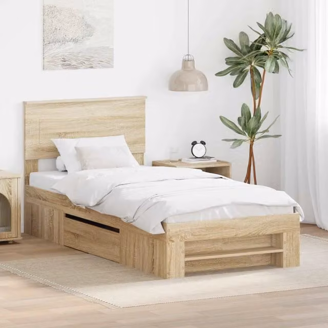 Struttura del letto-Giroletto Rovere Sonoma 90 x 200 cm Legno multistrato 563241