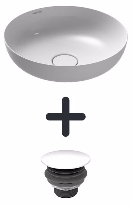 Lavabo da appoggio Kaldewei MIENA, modello 3181, diametro 38 cm, set completo con valvola di scarico integrata