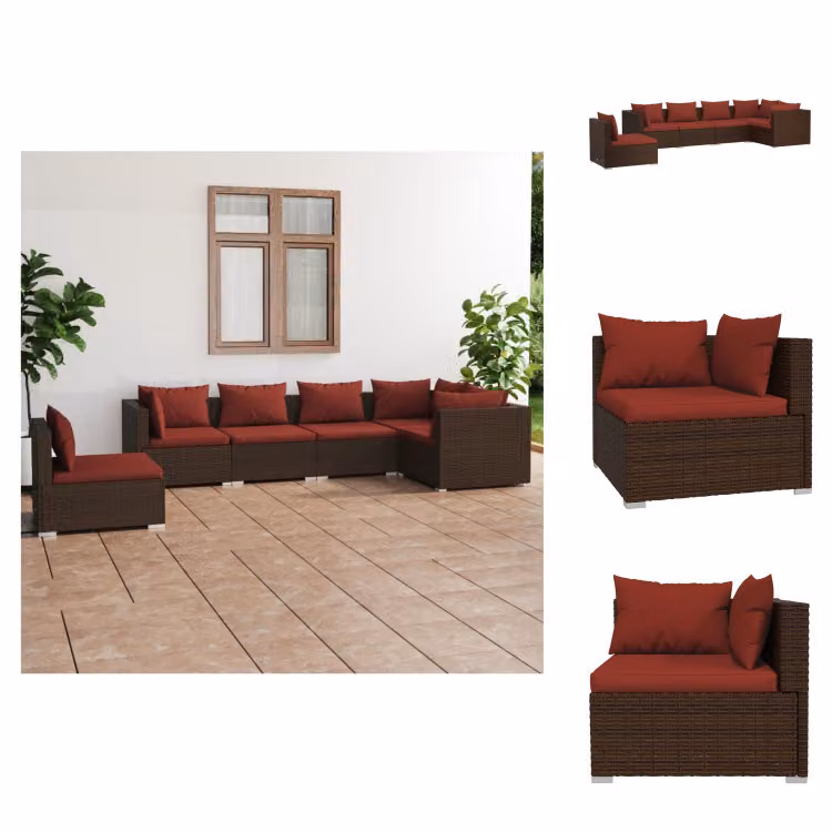vidaXL Set di 6 pezzi da giardino con cuscini in rattan marrone - Set di mobili da giardino