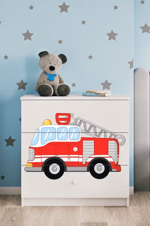 Cassettiera per bambini con estintore a cassetti nel colore bianco Babydreams