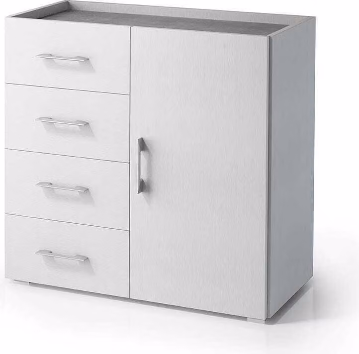 Mobiletto con anta e cassetti bianco e vassoio grigio cemento
