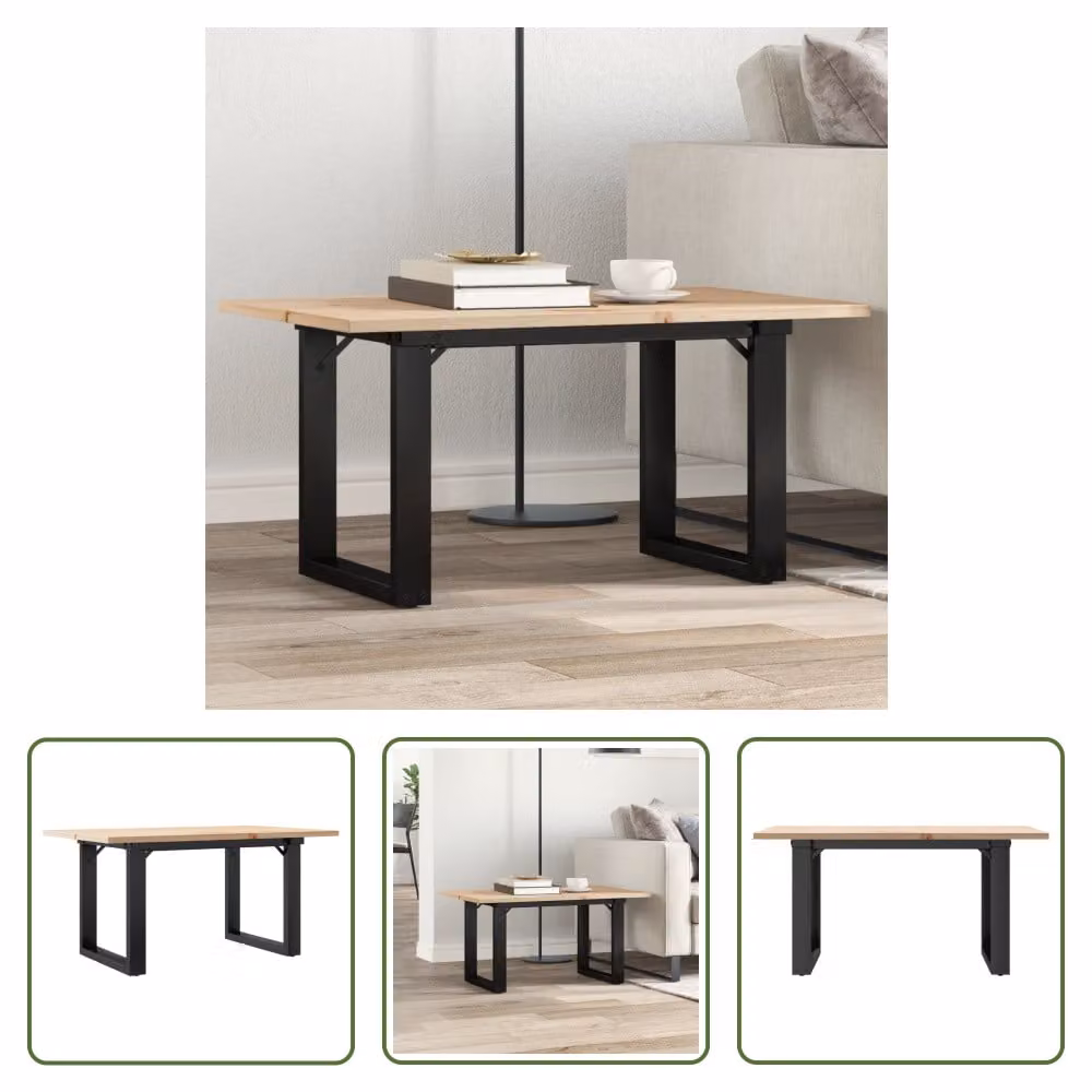 The Living Store tavolino O-frame 80x50x40cm in pino massiccio e ghisa