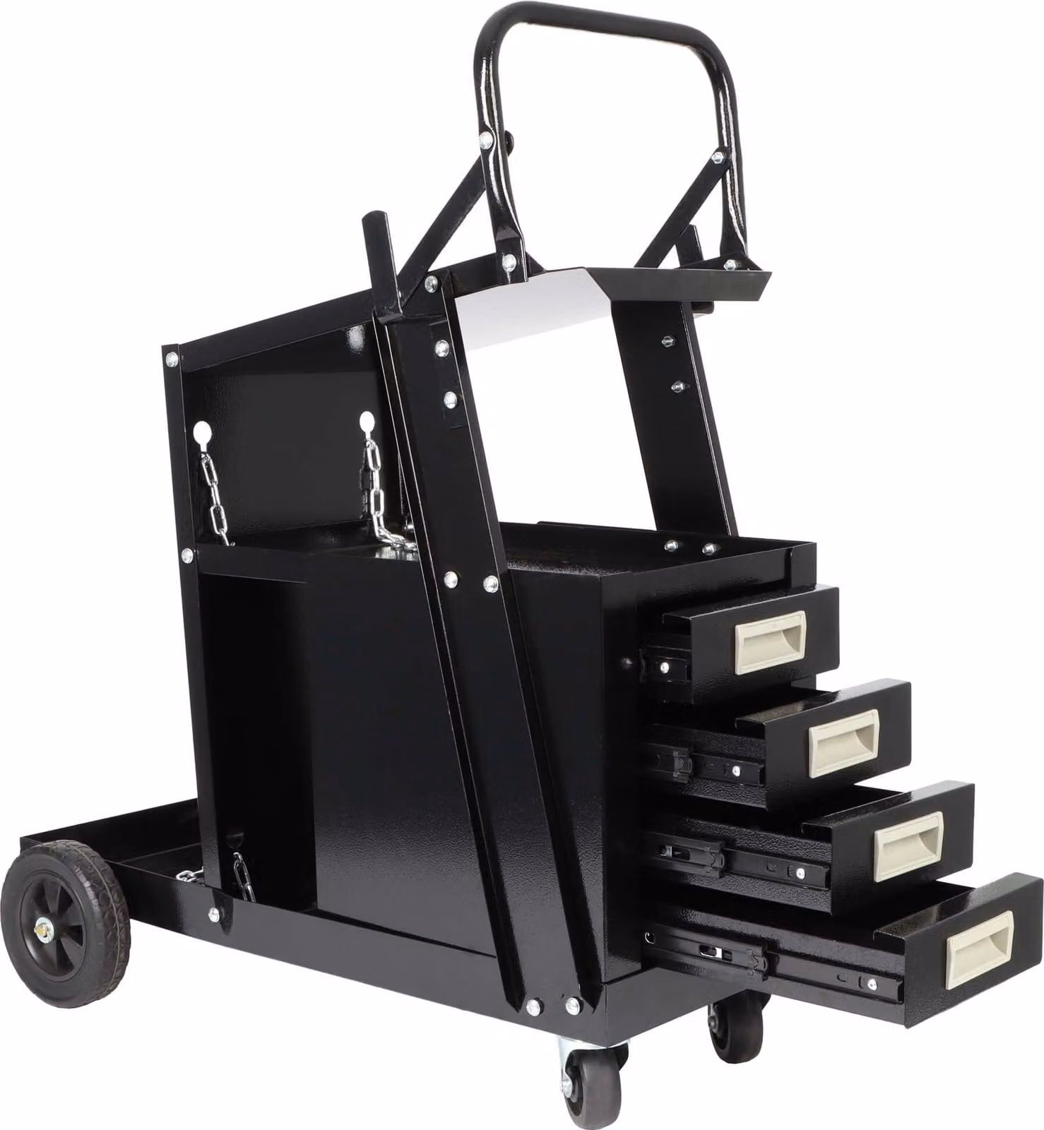 Carrello per saldatura Wiltec con 4 cassetti, carrello per attrezzature di saldatura fino a 100 kg, carrello per bombole di gas in acciaio con rulli di trasporto, carrello per officina per attrezzature di saldatura e bombole di gas