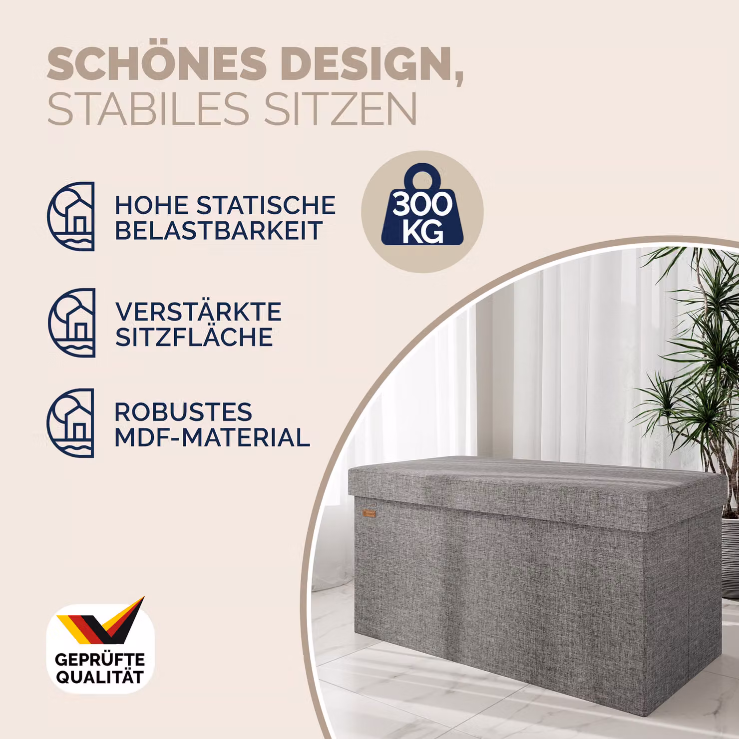 Pouf seduta Casaria® grigio in tessuto con rivestimento rimovibile L: 80 cm, P: 40 cm, H: 40 cm – 2